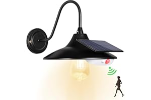 Aurolit Barn Light Solar Powered Wall Mounted, Upgraded Auro B Gooseneck Solar Porch Shed Light Waterproof w/ 3 Modes, 18 Hour Dusk to Dawn Auto On/Off w/Motion Sensor, 3000K Black