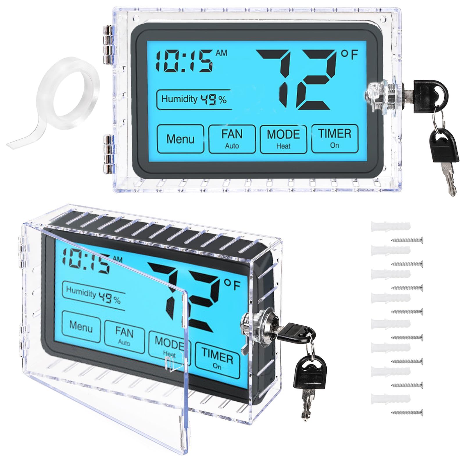 ZEAYEA 2 Pcs Universal Thermostat Lock Box with Key, Clear Thermostat Guard for Thermostat on Wall, Thermostat Cover AC Lock Box Cover Fits Thermostats 6" L x 3.9" W x 2" H or Smaller