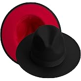 KUJUHA Fedora Hats for Mens/Womens Felt FedoraHats Two Tone Wide Brim Fedora Hats Rancher Hat