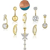 JESMODA 8PCS/10PCS Belly Button Rings 14G 1.6MM Stainless Steel Curved Body Piercing Barbell Rings Belly Rings Navel Piercings Pack for Women Silver Gold