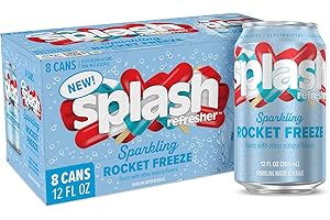 SPLASH REFRESHER Sparkling Water, Rocket Freeze - 8-Pack, 12 Fl Oz Cans - Flavored Carbonated Seltzer Water with Electrolytes, Zero Sugar & Zero Calories