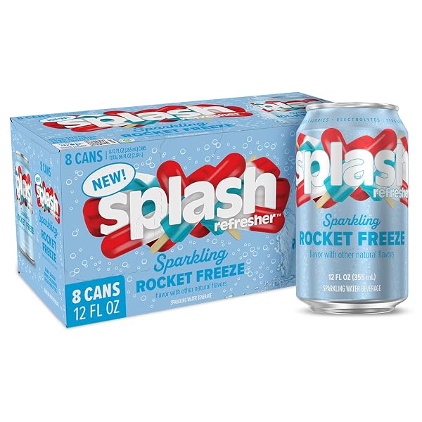 SPLASH REFRESHER SPARKLING WATER, ROCKET FREEZE – 8-PACK, 12 FL OZ CANS – FLAVORED CARBONATED SELTZER WATER WITH ELECTROLYTES, ZERO SUGAR & ZERO CALORIES