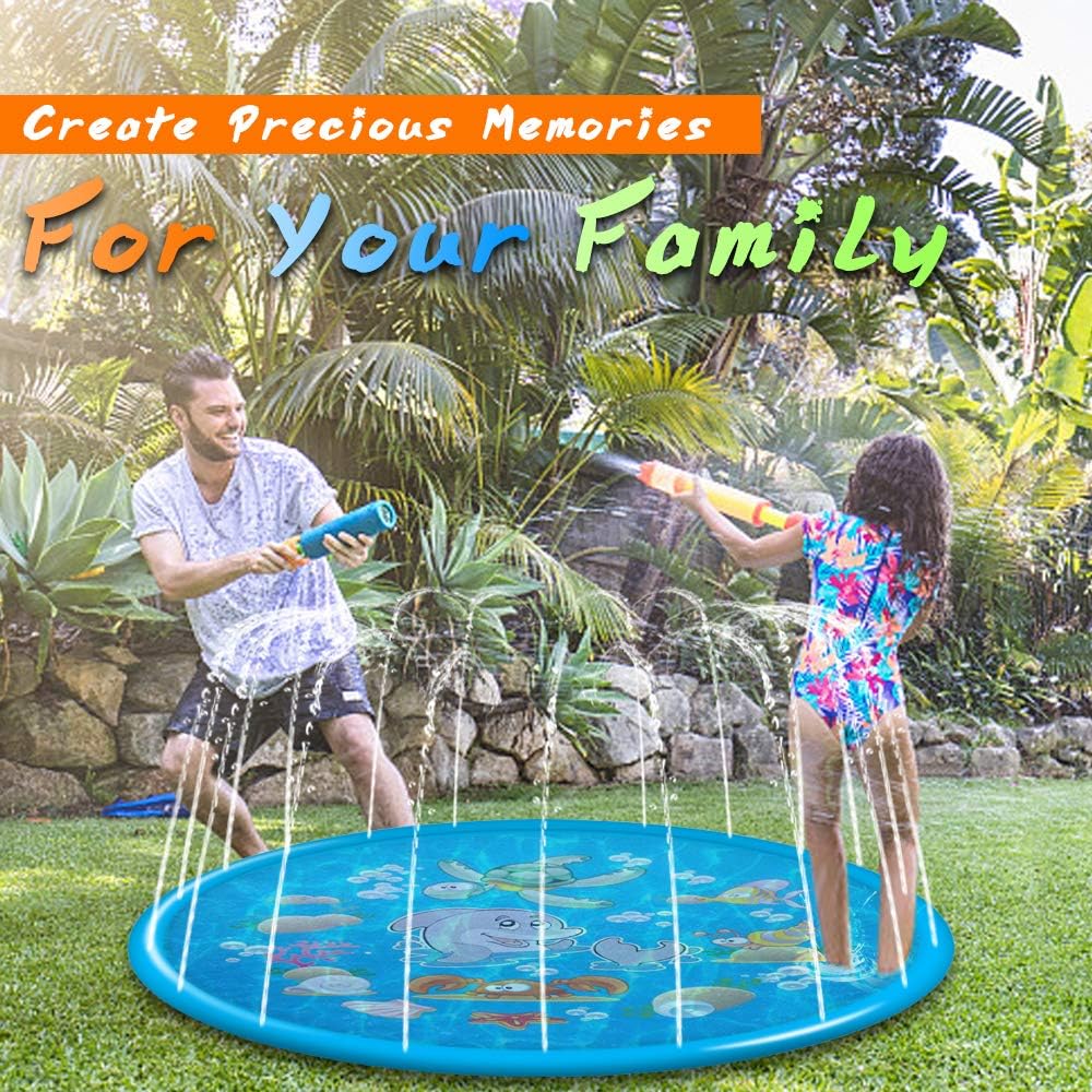 econoLED Sprinkler Pad,Splash Play Wading Pool 68" Sprinkle Summer Outdoor Party Water Toys Splash Play Mat Inflatable Water Toys Swimming Pool for 1-14 Years Old Toddlers Baby Kids Children（Blue）: Toys & Games