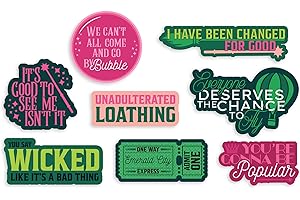 STEEL MILL AND CO. Steel Mill & Co Jumbo Wicked Inspired Sticker Set of 8, Bookish Stickers for Theater Lovers, Pink and Green Witch Sticker Decor (Assorted Wicked 2)