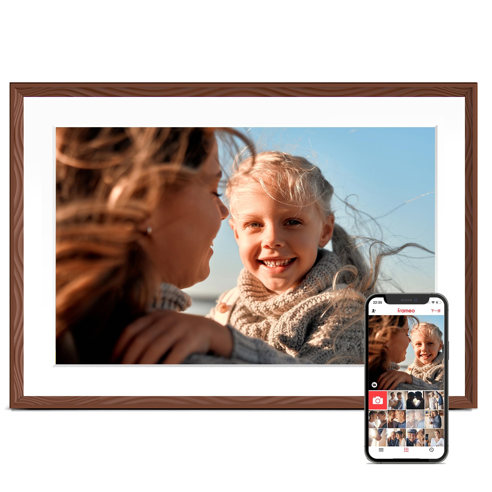 Photo 1 of Digital Picture Frame, 10.1'' Frameo Digital Frame Wifi, 32GB Memory, 1280*800 HD Touch Screen Digital Photo Frame, Wall Mountable, Share Instantly, Birthday Gifts for Women, Mom Gift, Chocolate Brown