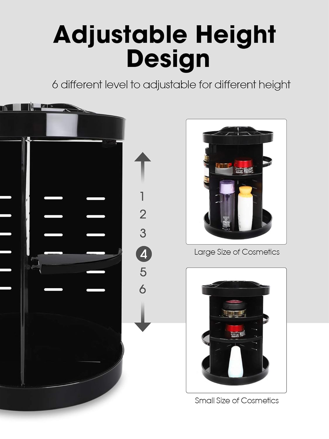 Kootek Rotating Makeup Organizer - 360 Spinning Makeup Storage Rack Adjustable Swivels Cosmetic Organizers Large Capacity Holder with 4 Layers Trays for Bathroom Bedroom Desser Room (Black): Beauty