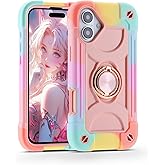 MARKILL Compatible with iPhone 17 Case 6.3 Inch with Built-in Kickstand, Military Grade Drop Protection Full Body Rugged Heavy Duty Protective Cover for iPhone 17 (Rainbow Pink)