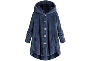Dazajoo Womens Sherpa Jacket with Hood Plus Size Teddy Bear Coats Button Down Fleece Faux Fur Cardigans Winter Outerwear
