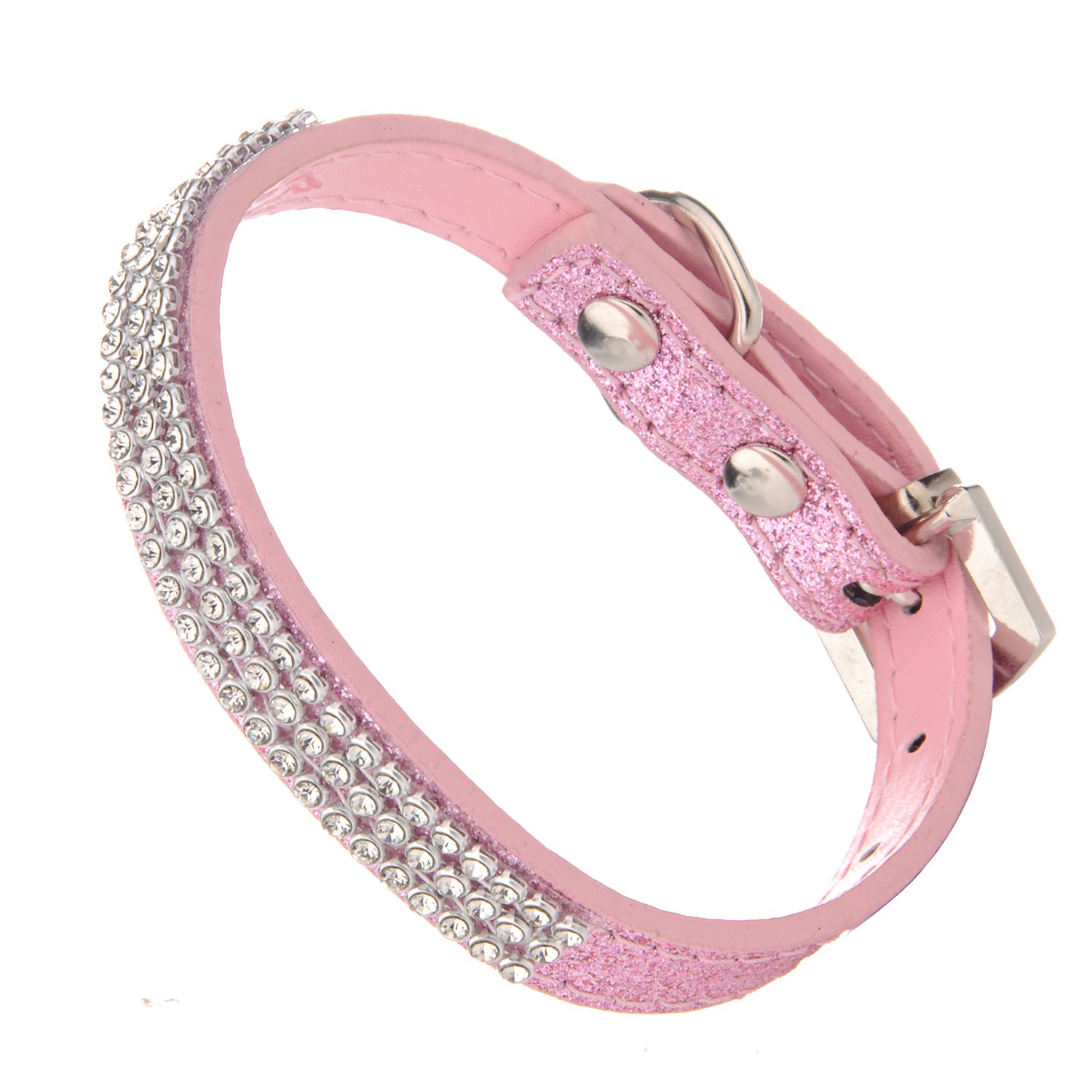 LOVPE,Dog Collar,Glitter Powder Leather+Bling Crystal Pet Collar, [Adjustable Collars for Dogs] Neck 8~11 inch (XS, Pink)