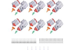 DEUTUSACC Deutsch DT Grey 3 Pin Connectors 6 Sets, Waterproof Electrical Wire Connector with Stamped Contacts and Seal Plug for Truck, Off-Road Vehicles, Construction, Agriculture, Marine, Motorcycle Wiring