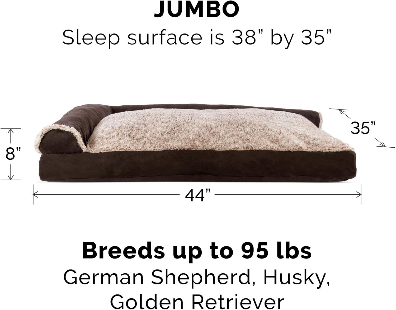 Furhaven Pet Dog Bed - Two-Tone Plush and Suede L Shaped Chaise Lounge Pillow Cushion Sofa-Style Living Room Corner Couch Pet Bed with Removable Cover for Dogs and Cats, Espresso, Jumbo : Pet Supplies