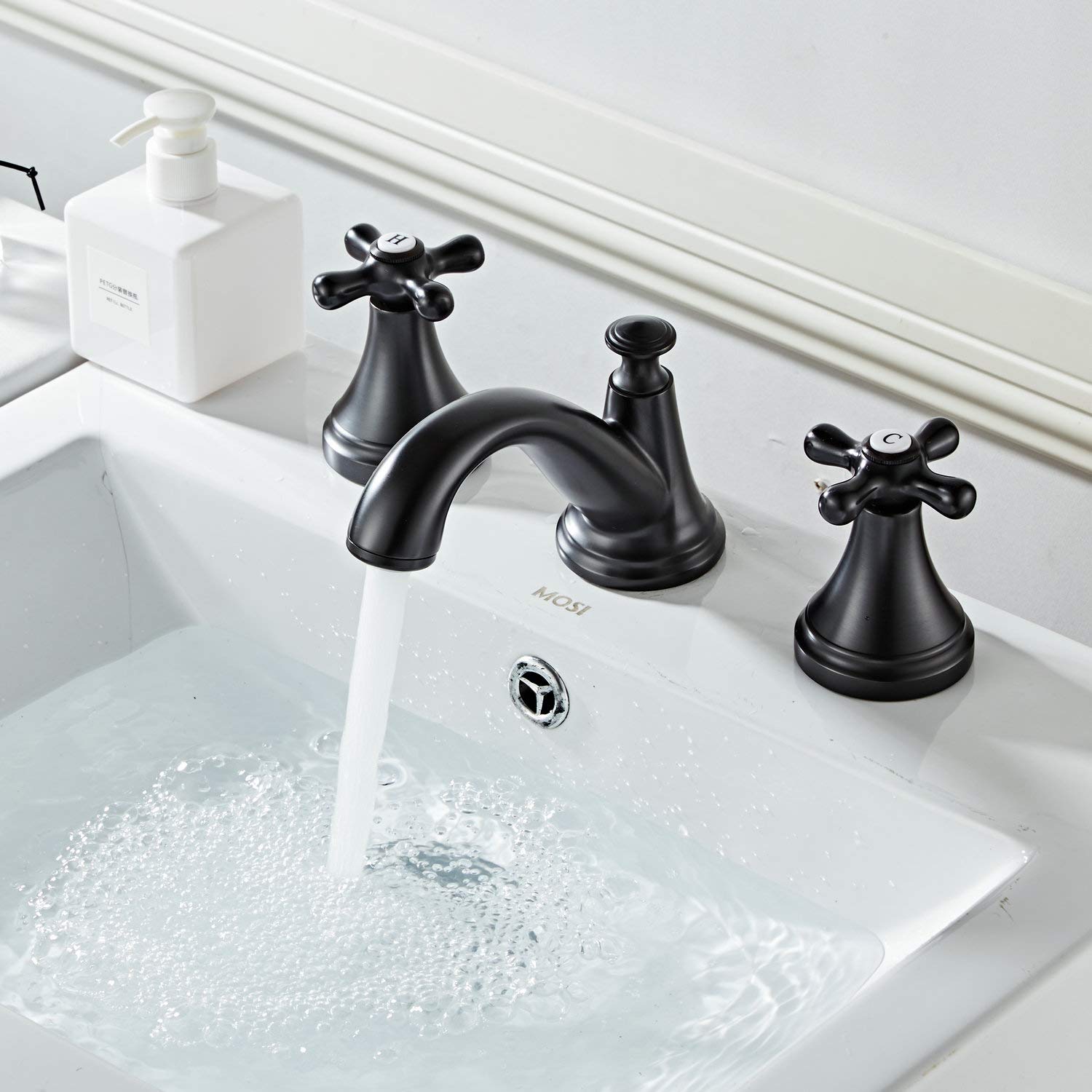 Bathroom Basin Sink Mixer Tap, Two Handle 3 Hole, Black Matte
