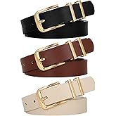 WERFORU 3 PACK Women Belt Women Fashion Leather Belts for Jeans Pants Ladies Belts with Gold Buckle