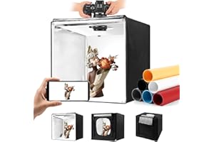 HELLOVETEE Photo Light Box, Portable 14"x14" Photo Studio Light Box, Shooting Tent Kit with CRI >95 189 Light Beads and 6 Color Backdrops. Lightbox with 3 Stepless Dimming Light Panels for Product Photography