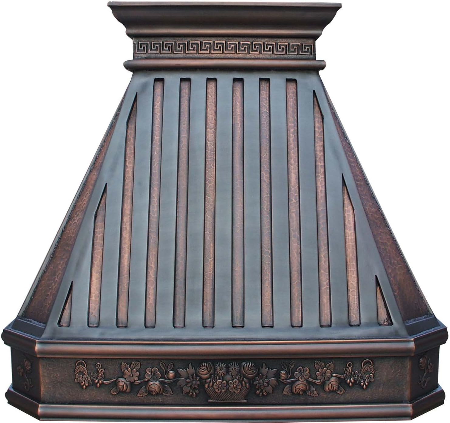 Copper Kitchen Stove Hood with Decorative Patterns Wrapped Around Comes with Powerful Stainless Steel Vent and Baffle Filter Sinda H14TR