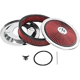 High Flow 14"x3" Round Air Cleaner filter Kit for Carburetor Red Chrome | Carburetor Air Filter Compatible with GMC Chevy Ford Chrysler Dodge V8 with Flow-Thru Lid Caburetor 5-1/8" Carb Neck