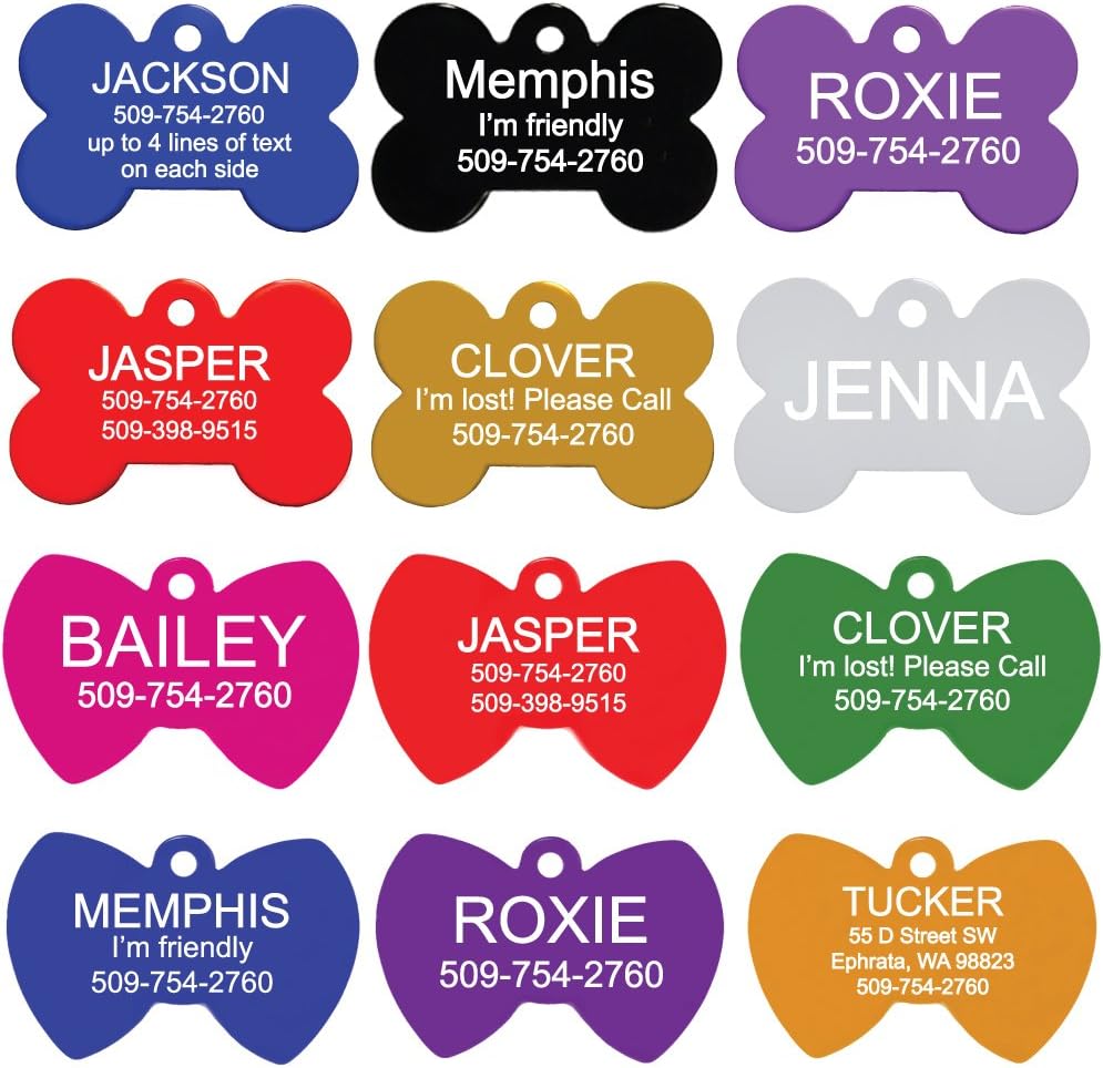 GoTags Pet ID Personalized Pet Tags for Dogs and Cats. Front & Backside Engraving and Sizes. Anodized Aluminum. Bone Shape Regular. : Pet Supplies