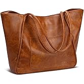 KKXIU Large Tote Bag for Women with Zipper Work Leather Travel Purse and Handbags