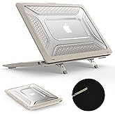 SEYMAC stock Case for MacBook Pro 14 inch, Shock-Absorbing Protection with Folding Stand &Mouse Pad Case for MacBook Pro 14 inch, Beige