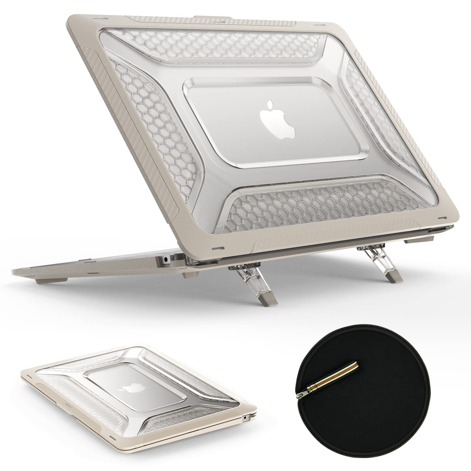Photo 1 of SEYMAC stock Case for MacBook Pro 14 inch, Shock-Absorbing Protection with Folding Stand &Mouse Pad/Bag Case for MacBook Pro 14'' A3112 A3185 A3401 A2918 A2992 2779 2442 m4-m1 2024-2021 (Beige)