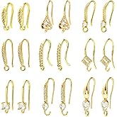 KitBeads 18Pcs 9 Styles 18K Gold Plated Earring Hooks Brass Cubic Zirconia Lever Back Ear Wires with Dangle Loops for Jewelry Earring Making Findings