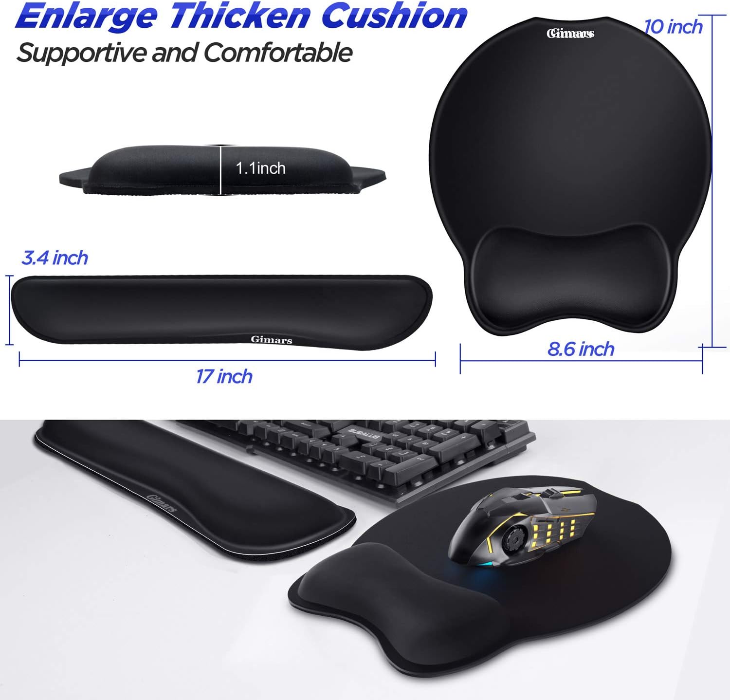 Gimars Upgrade Enlarge Superfine Fibre Soft Smooth Gel Ergonomic Mouse Pad Wrist Support and Keyboard Wrist Rest for Computer, Laptop, Mac, Gaming and Office, Durable, Comfortable and Pain Relief : Office Products