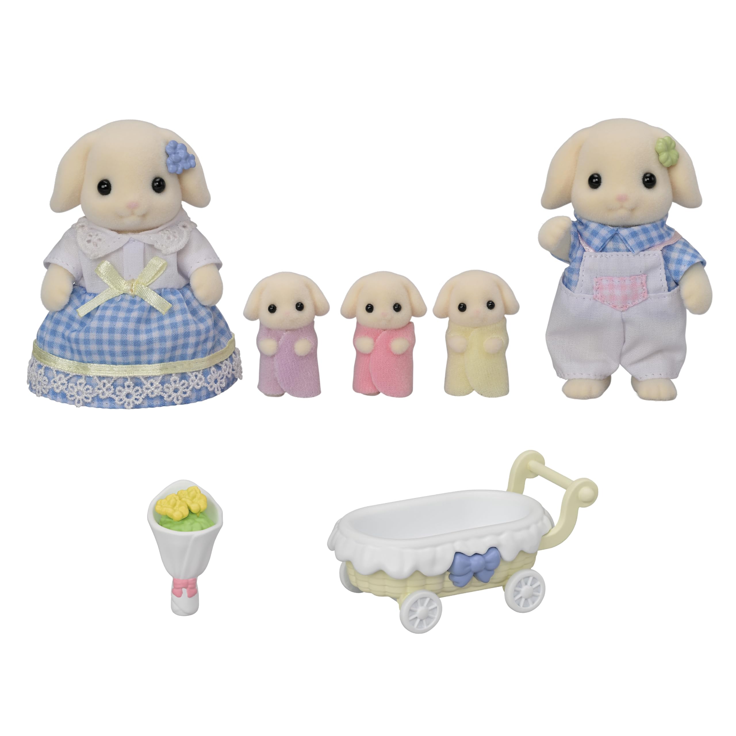 Calico Critters Flora Rabbit Family - Set of 5 Collectible Doll Figures for Children Ages 3+
