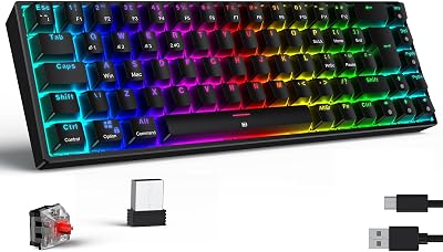 TECURS Wireless Mechanical Keyboard 65% RGB UK Layout Red Switch 2.4G Bluetooth