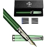 YUNCHUN Fountain Pens Set for Writing, Fancy Medium Nib Ink Pens of Morandi Color with 5 Black and 5 Blue Refills Cartridges, Best Pen Gift Set for Men & Women, Office Professional Pen for Work, Green