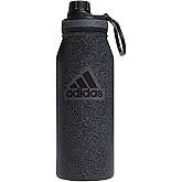 adidas 1 Liter (32 oz) Metal Water Bottle, Hot/Cold Double-Walled Insulated 18/8 Stainless Steel, Twill Black/Black/Grey Five, 32 Ounces
