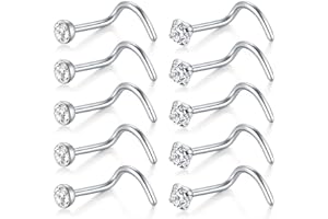 D.Bella Nose Rings 10Pcs 18G Nose Screw Rings Studs Surgical Steel Piercing Jewelry 2mm Clear CZ Silver pavnud