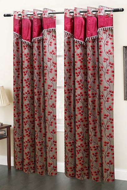 Homefab India Designer Floral Eyelet Polyester Door Curtain - 7ft, Maroon