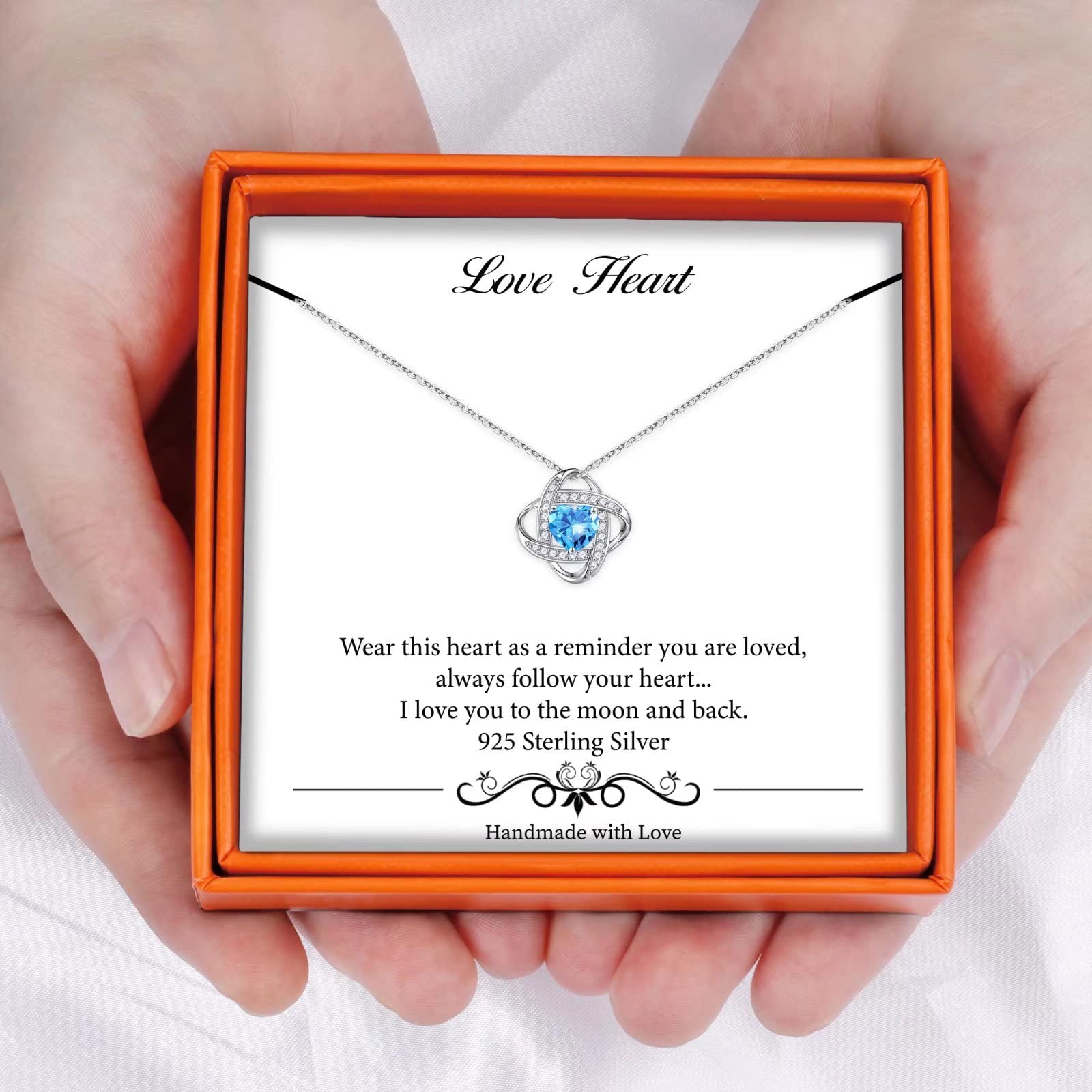 Iefil 925 Sterling Silver Love Knot Birthstone Necklace, Natural or Created Gemstone, Anniversary Birthday Gifts for Women, Jewelry Gifts for Wife Mom Girlfriend