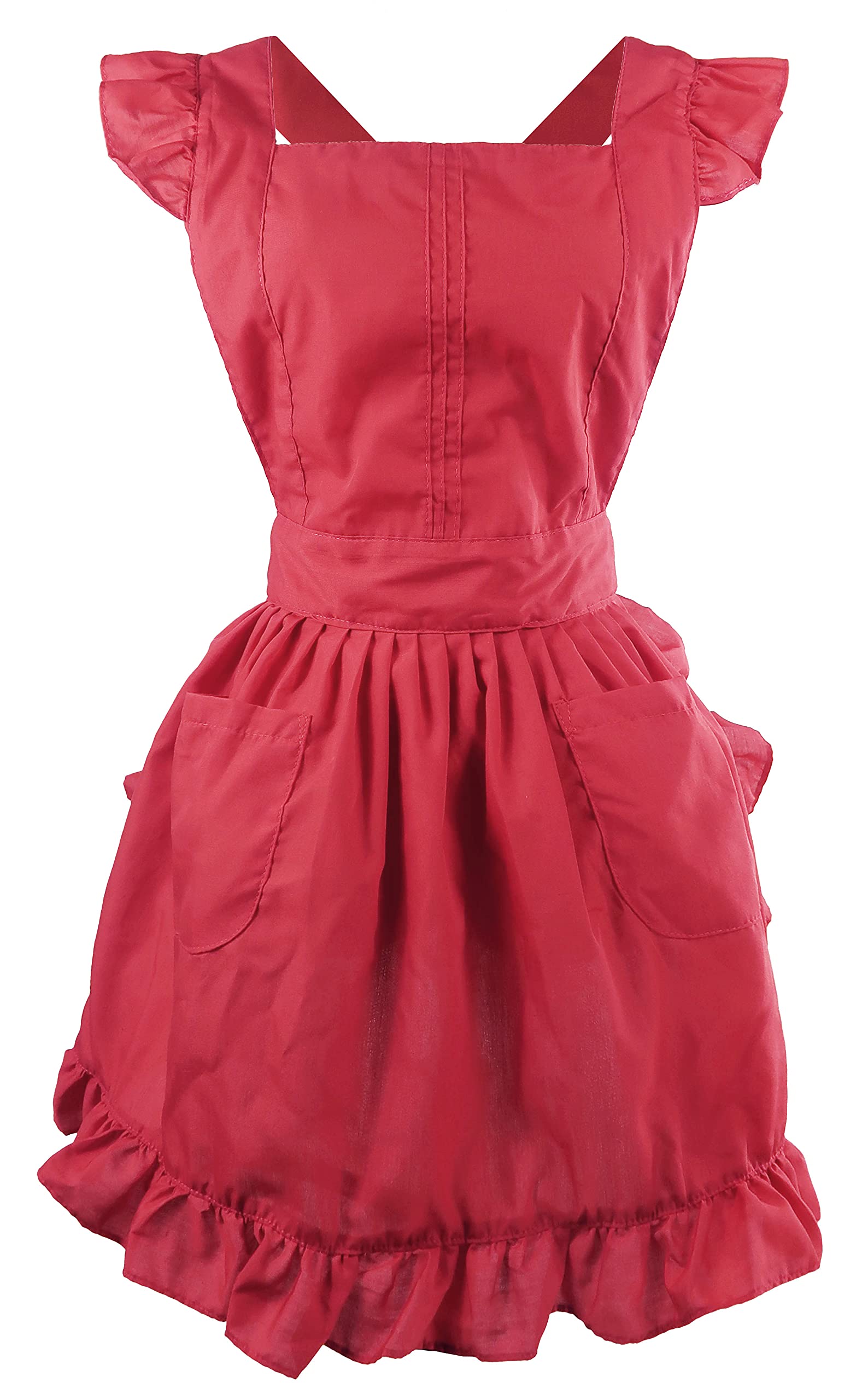 LilMents Petite Maid Ruffle Retro Apron Kitchen Cooking Cleaning Fancy Dress Cosplay Costume (Red) — image 1