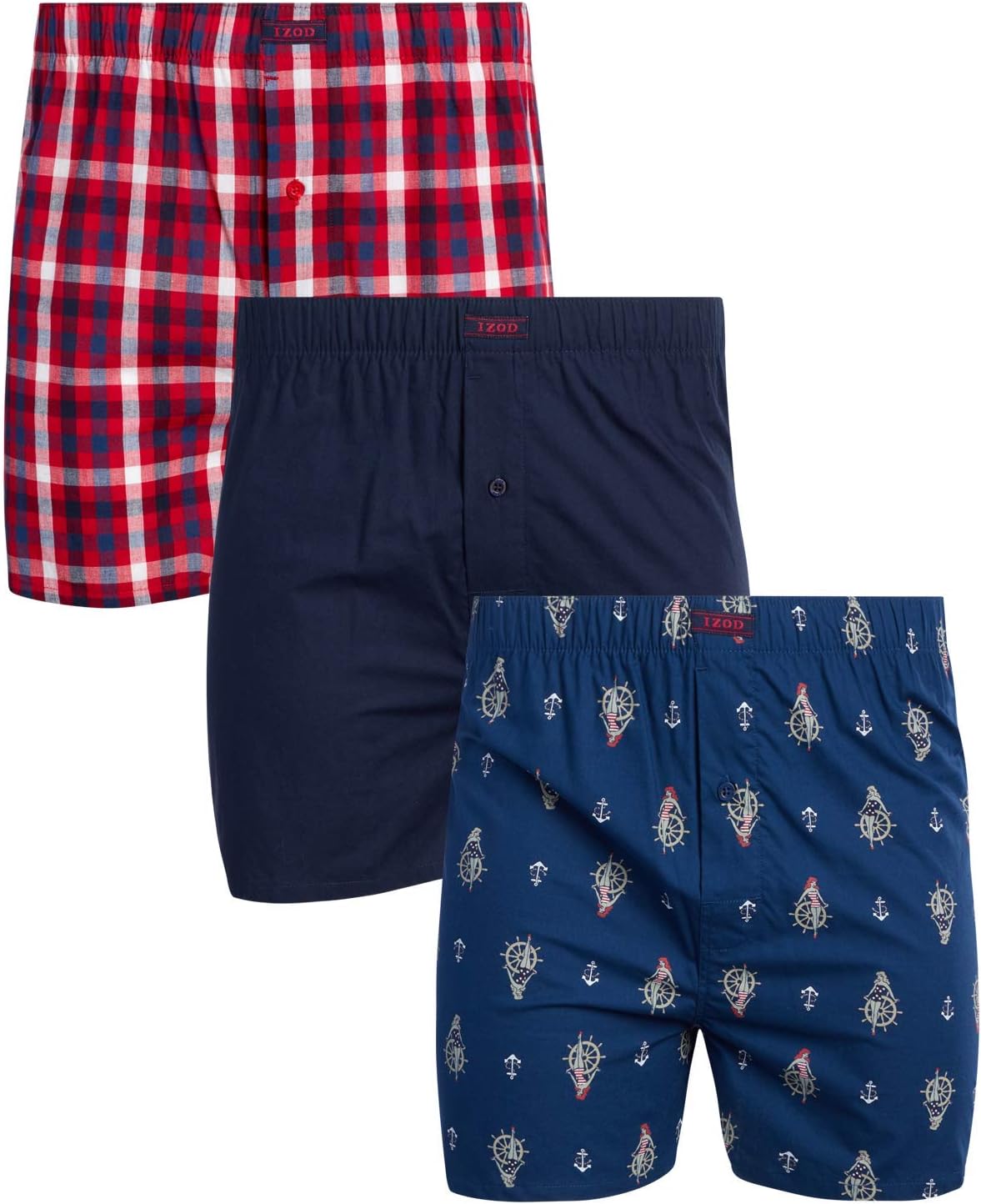 IZOD Men's Underwear 100 Cotton Woven Boxers (3 Pack)