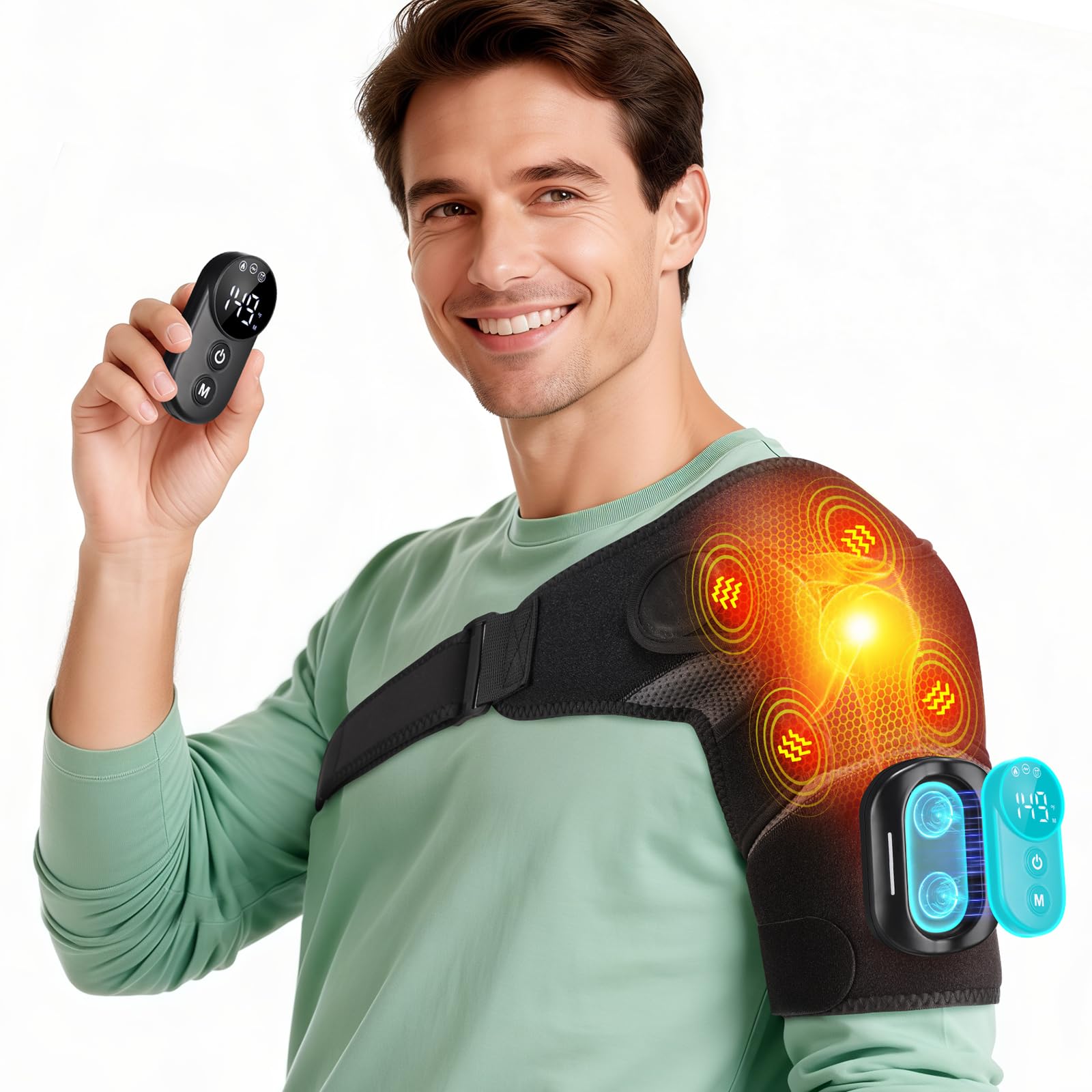 Photo 1 of Cordless Shoulder Heating Pad with Massage, Heated Shoulder Brace with Remote Control, Shoulders Massager with Heat and Vibration for Rotator Cuff Relief, Men and Women Shoulder Pain Relief