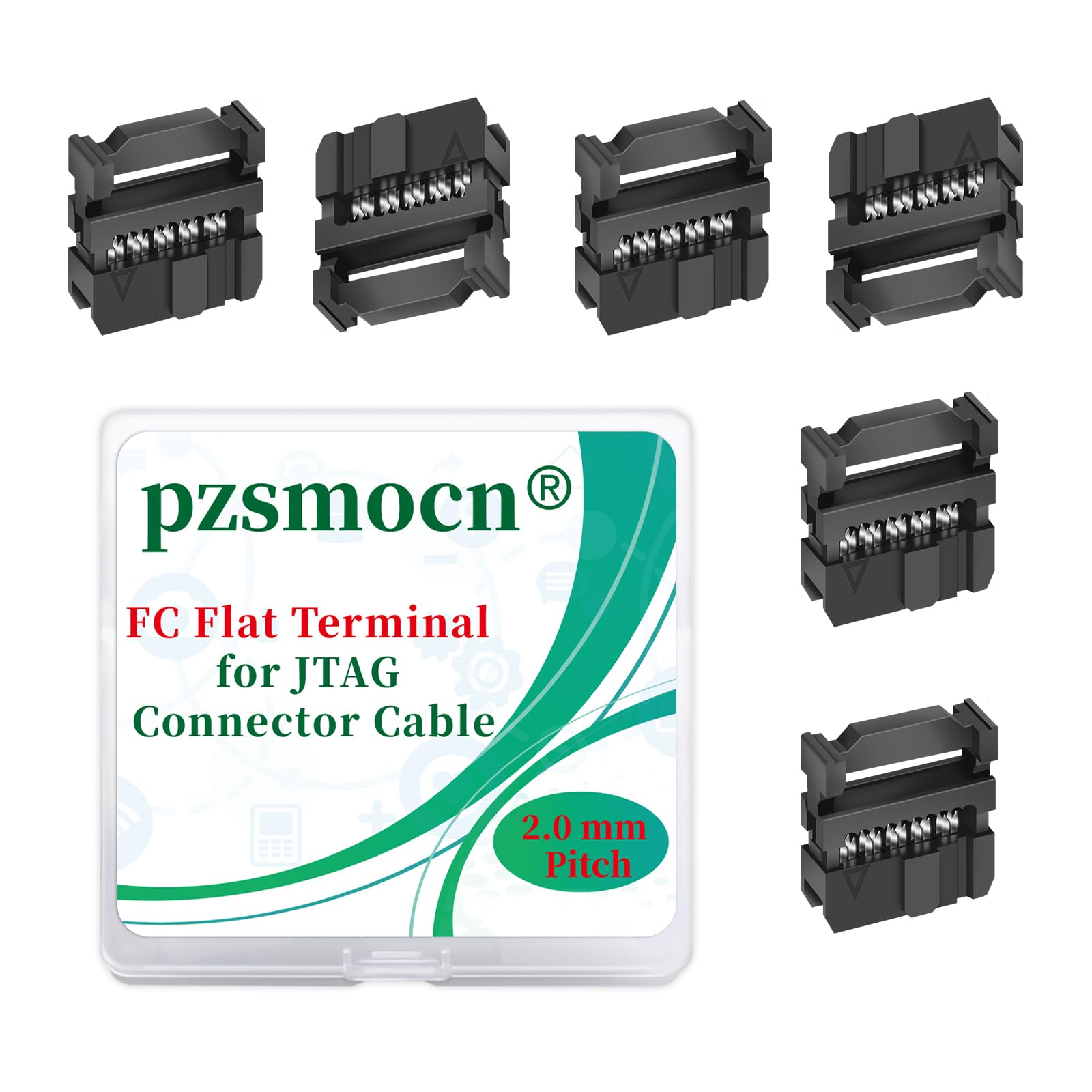 Pzsmocn 20 Sets IDC 2 * 5 Double Row Rectangular Socket Adapter FC Black Crimp Wire Head Three-piece Kit 2.0mm Pitch, 10 Pin FC-Female Terminal Connector, for JTAG Flat Ribbon Cable. — image 1