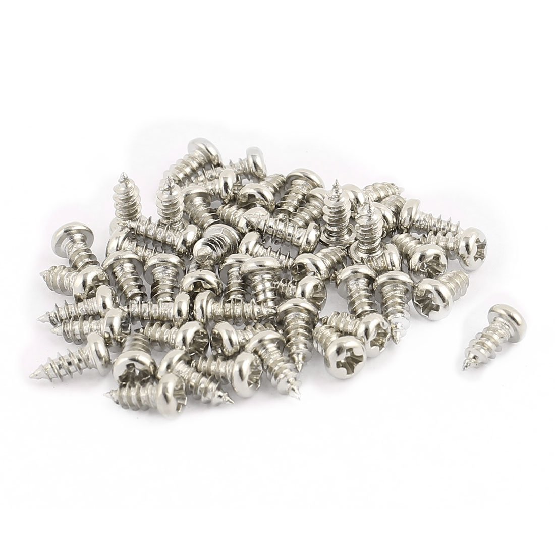 sourcing map 50pcs M2.5 x 6mm Stainless Steel Phillips Pan Round Head Self Tapping Screws