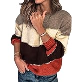 Libsorge Womens Oversized Cute Color Block Sweater Fall 2025 Trendy Lightweight Knit Crew Neck Long Sleeve Pullover Sweaters
