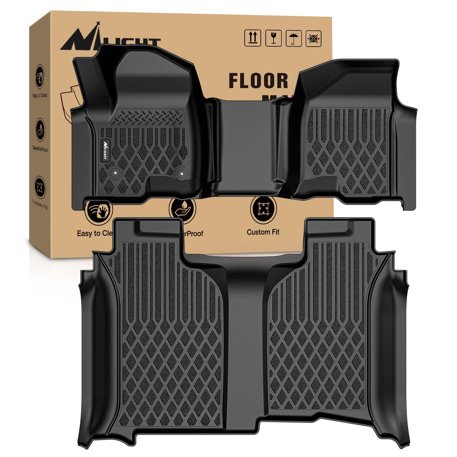 Nilight TPE Floor Mats for Chevy Silverado GMC Sierra 1500 Bench Seat 2019-2025, 2020 2021 2022 2023 2024 2025 Chevrolet Silverado GMC Sierra 2500HD 3500HD Crew Cab Without Rear Underseat Storage Box Image