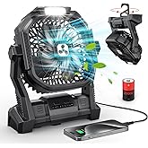 ONLYNEW Portable Fan Rechargeable, 20000mAh Cordless Battery Powered Fan with LED Lantern, USB C Battery Operated for Travel Bedroom Home Camping Tent Office Beach Desk Fishing Table (Black)