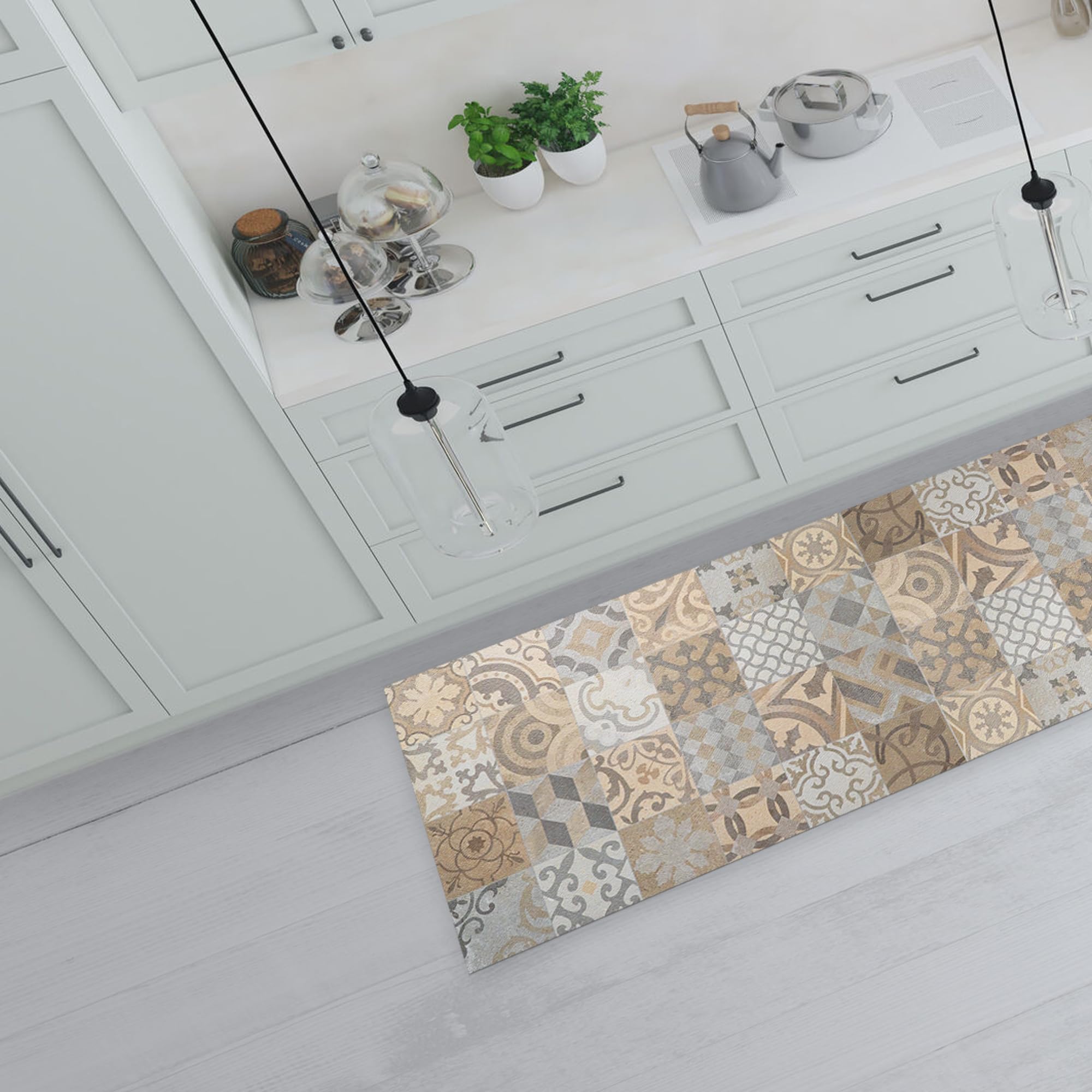 CREARREDA Non-Slip and Washable Vinyl Kitchen Rug, Multi-Purpose Runner, Wear-resistant, Stain Resistant Kitchen Runner, Suitable for Holding Under Sink and Stoves, 100% Made in Italy Print