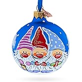 Joyful Trio of Gnomes Glass Ball Christmas Ornament 3.25 Inches