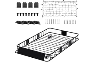 FORWODE 250LBS Universal Roof Rack Basket, 64"x39"x6" Rooftop Cargo Carrier Rack, Rust-Proof Roof Cargo Basket with Cargo Net