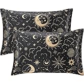 EXQ Home Satin Pillowcase for Hair and Skin Queen - Black Printed Silk Pillow Cases 2 Pack 20x30 inches - Satin Pillow Cases Set of 2 with Envelope Closure, Gifts for Women Men