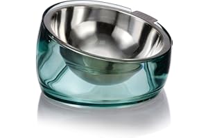 Felli Pet Oblik Raised Dog Bowl Stainless Steel Angled Oval Dish No Spill & Slip, Ergonomic Slanted Metal Food Water Feeder, Elevated Plastic Weighted Base for Small Medium Dog Cat (1.5Cup, Classic)