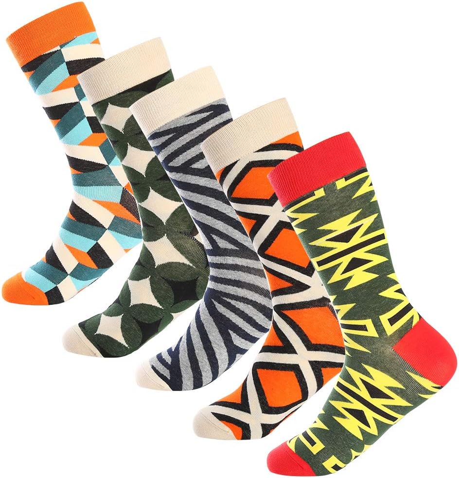 Men's Fun Dress Socks, Colorful Funky Socks for Men, Fancy Novelty Funny Patterned Casual Combed Cotton Office Socks,Mid Calf Cool Crazy Socks Unique & Striking Design