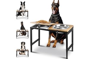 Jovrun Elevated Dog Bowls Large Breed, 15"-20.5" H 4500ML Raised Dog Bowls for Large Extra Large Dogs, Bamboo Bowl Elevated with Stainless Steel Bowl, Metal Stand Adjustable Dogs Feeder