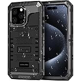 Beasyjoy for iPhone 15 Pro Max Case Waterproof, Metal Heavy Duty Full Body Protective Case with Built-in Screen Protector, Military Grade Shockproof Defender Cover for iPhone 15 Pro Max 6.7", Black