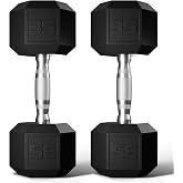 GRETERST Dumbbells Set Rubber Coated Hex Hand Weights Exercise &amp; Fitness for Home Gym Workouts Strength Training Equipment, Black, 35LB